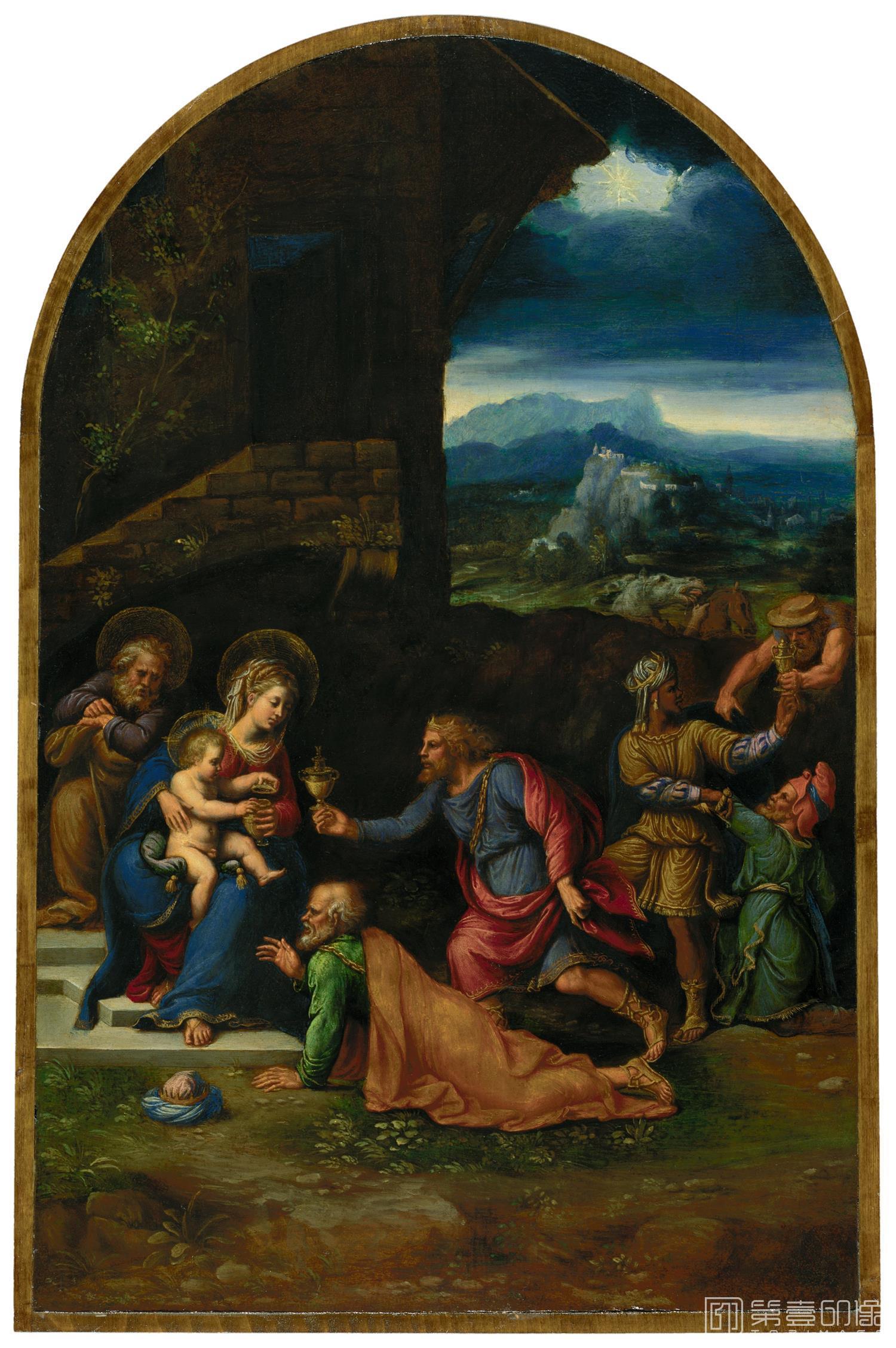 油画-美国阿特金森美术馆-Girolamo da Carpi-The Adoration of the Magi, ca. .tifGirolamo da Carpi - The Adoration of the Magi, ca. -208